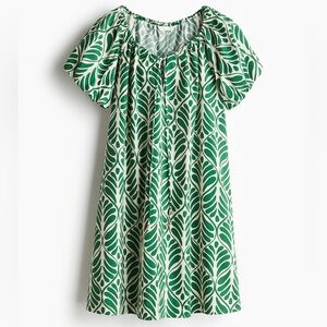 H&M Drawstring Neck Dress in White/Green